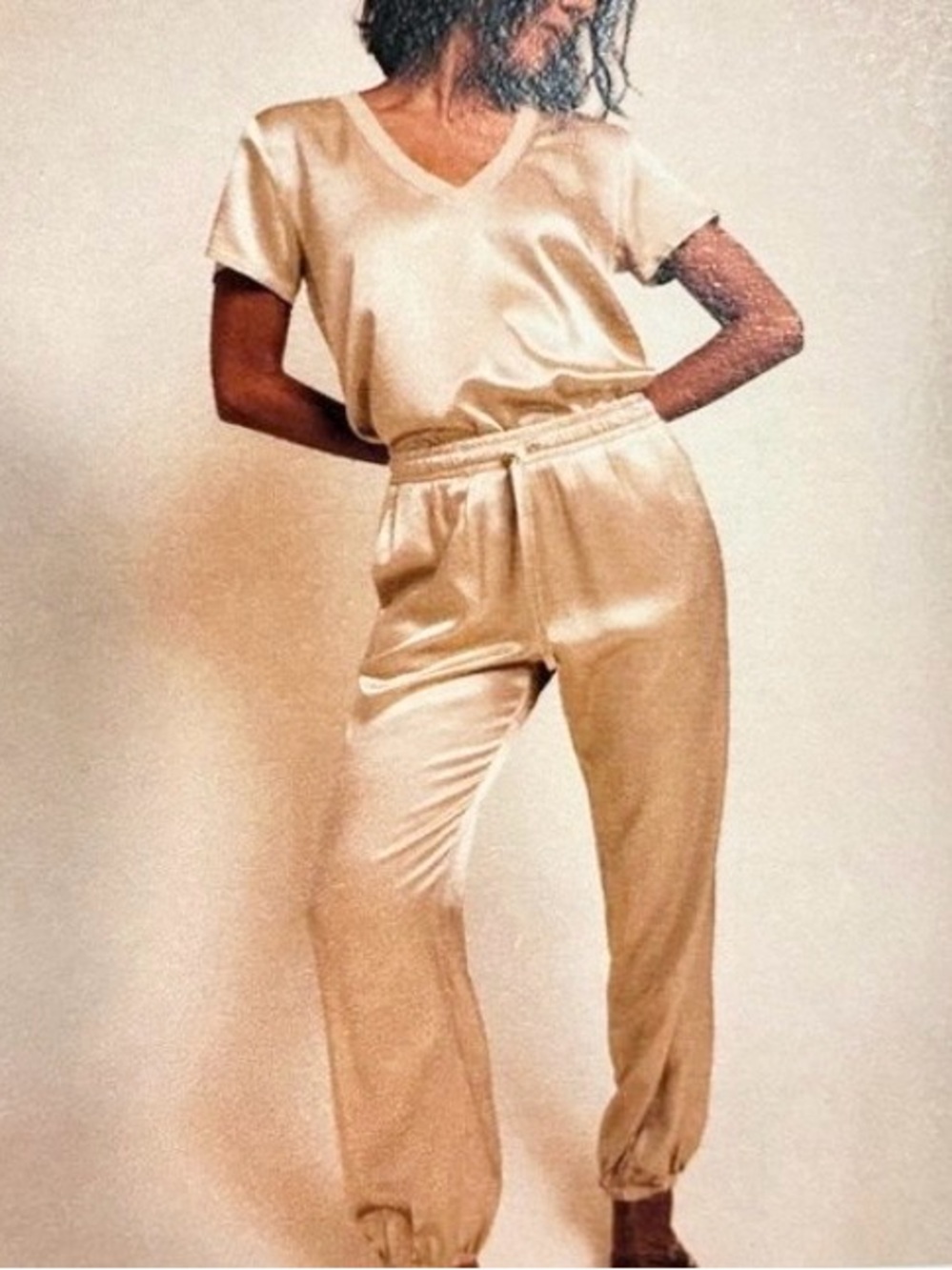 Nation LTD Satin champagne lounge set Elastic-Waist Jogger Pants